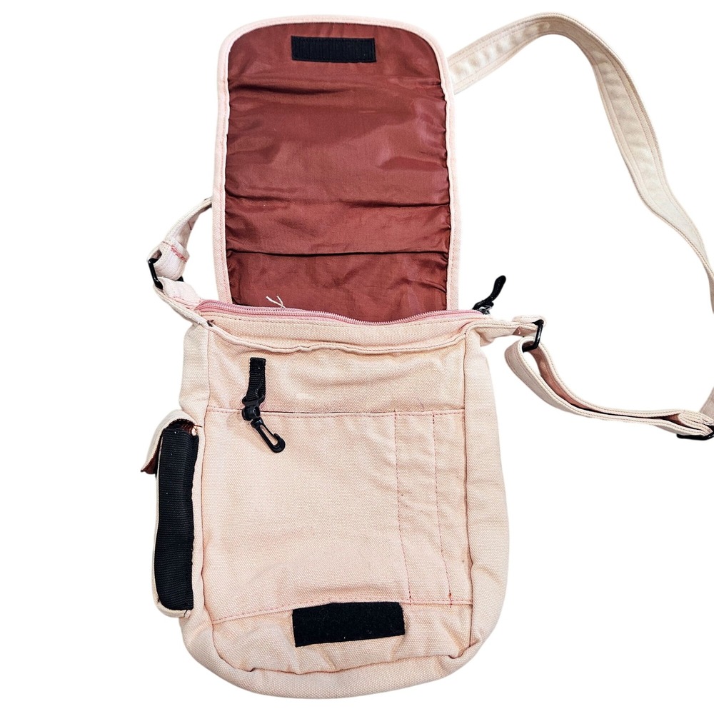 Kavu Cotton Canvas Crossbody Bag Light Pink Adjustable Strap Many Compartments - Picture 5 of 11